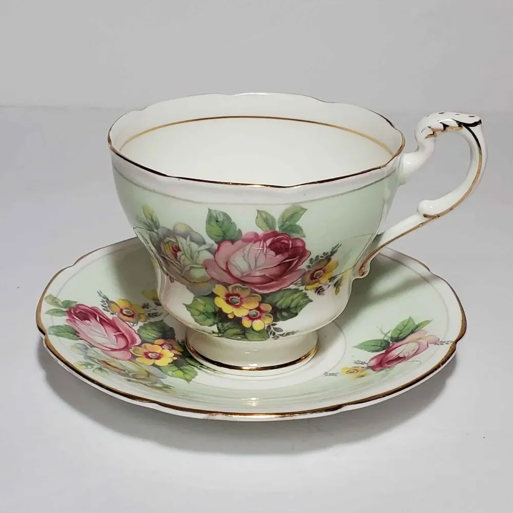 Paragon Teacup and Saucer Pink White Yellow Flowers Vintage
